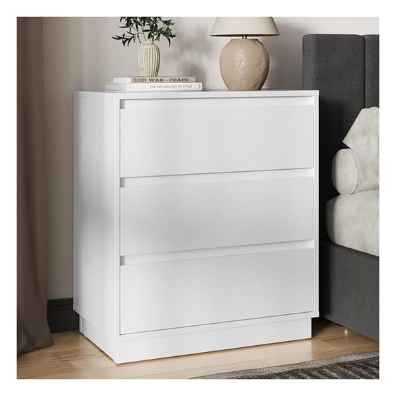 White Nightstand with 3 Drawers - Large Bedside Table - Bedroom End Table - Modern Minimalist Nightstands for Home & Office - 23.6" Wide