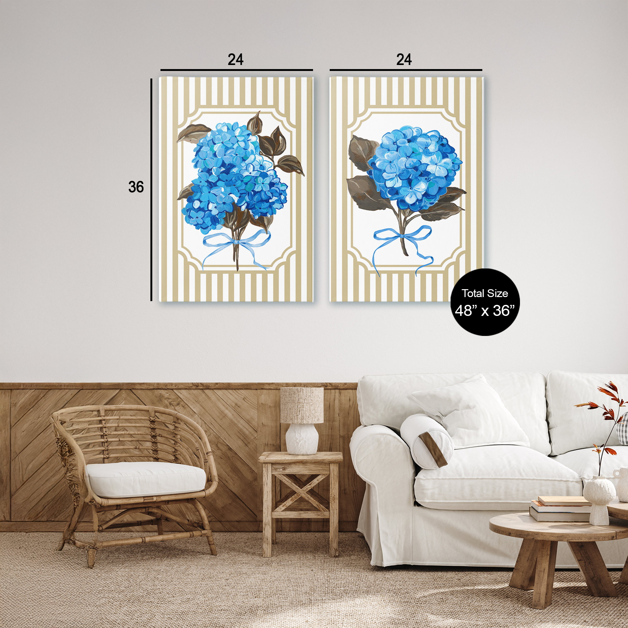 Hydrangea Bouquets with Bows 2 Piece Canvas Wall Art Set, design by Adonna Ebrahimi