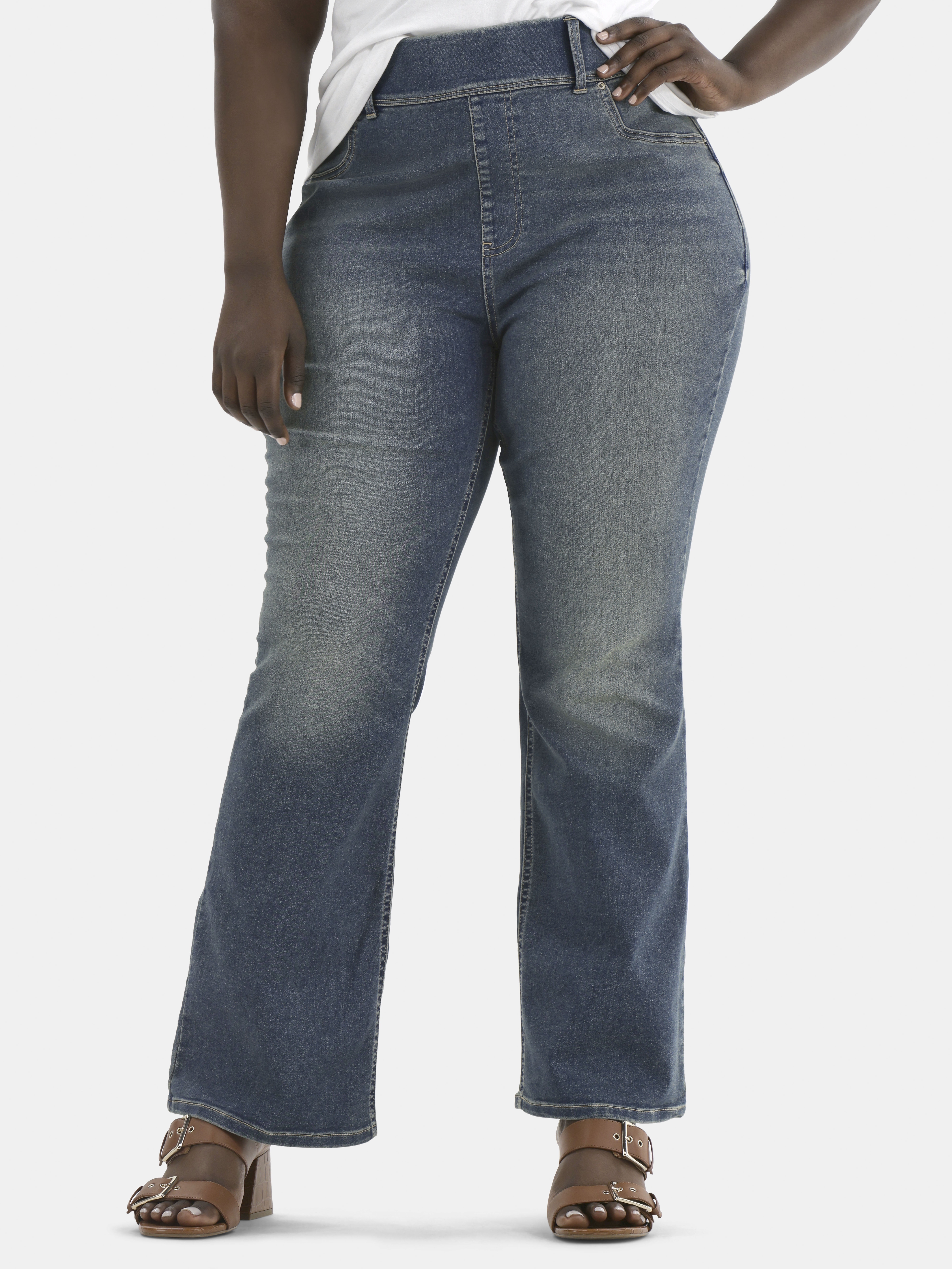 Terra & Sky Women's Plus High Rise Bootcut Jeggings, 30" Inseam, 2-Pack, Sizes 0X-5X
