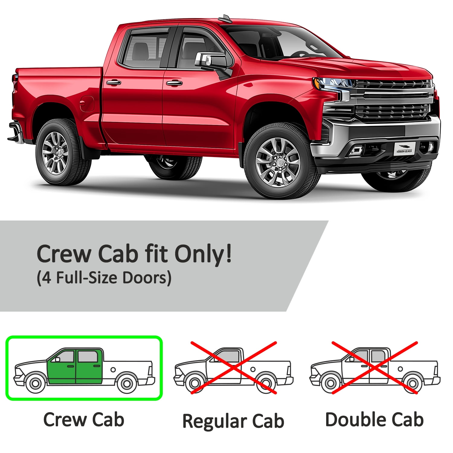 Voron Glass in-Channel Extra Durable Rain Guards for Chevy Silverado/GMC Sierra 1500 2019-2026 Crew Cab,Window Deflectors,Vent Visors,4pcs - 220089
