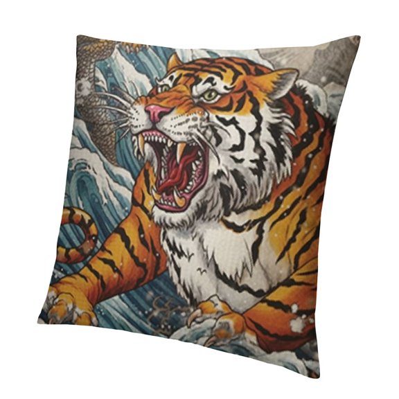 Chinese Dragon and Tiger in The Landscape with Waterfall Throw Pillow Case Cushion Cover Home Office