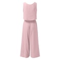 thumbnail image 4 of BYHONG Casual Outfits for Women Sleeveless Tank O Neck Top Short Button Top Wide Leg Pants Pocket Two Piece Suit Pink L, 4 of 5