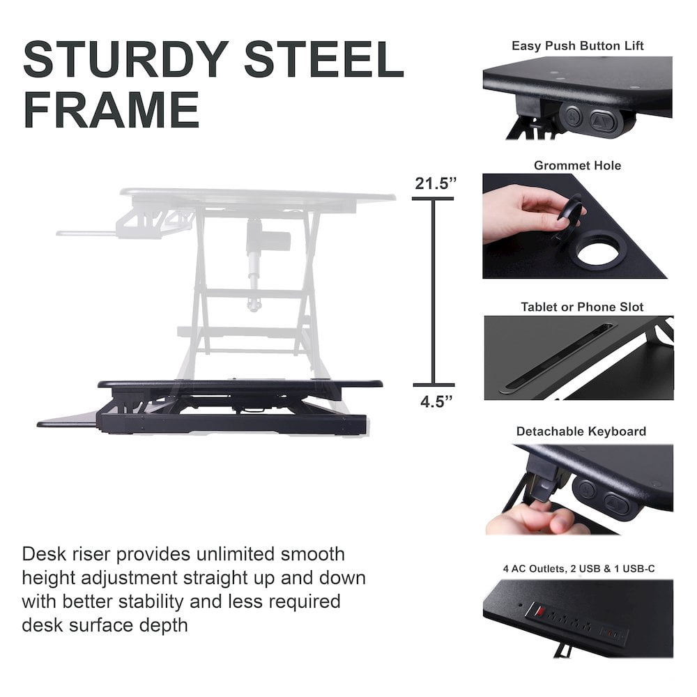 Rocelco 37.4" Electric Standing Desk Converter with AC USB ChargerDR2B)