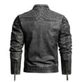 thumbnail image 4 of YLSDY Men's Vintage Distressed Stand Collar Leather Jacket Casual Slim Fit Motorcycle Biker Coat Faux Leather Windbreaker Black XXXL, 4 of 9