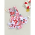 thumbnail image 5 of Cenuakty Little Girl's Bathing Suit Flower Print 3D Bow Round Neck Sleeveless Frill Trim Swimsuit Toddler Summer Swimwear, 5 of 9