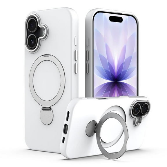 For IPhone 17 Case (Compatible With MagSafe)  With Invisible Magnetic O-Ring Stand Military-Grade Shockproof Phone Case,White,For iPhone 17