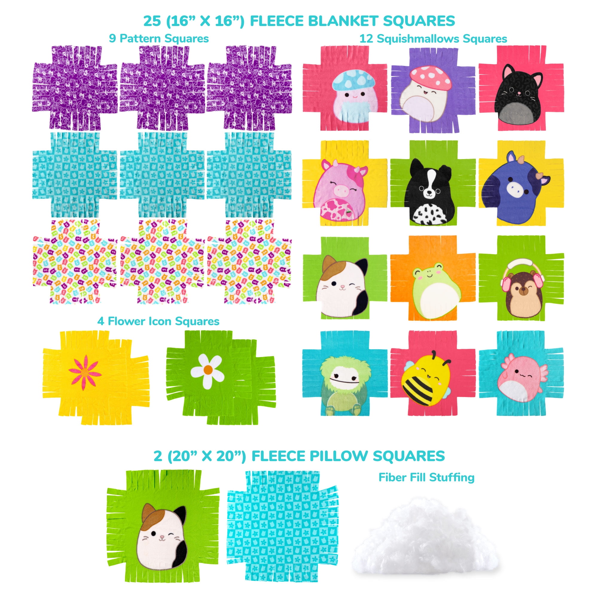 Squishmallows Pattern NoSew Blanket & Pillow Tween DIY Craft Kit, Multicolor  (图4)