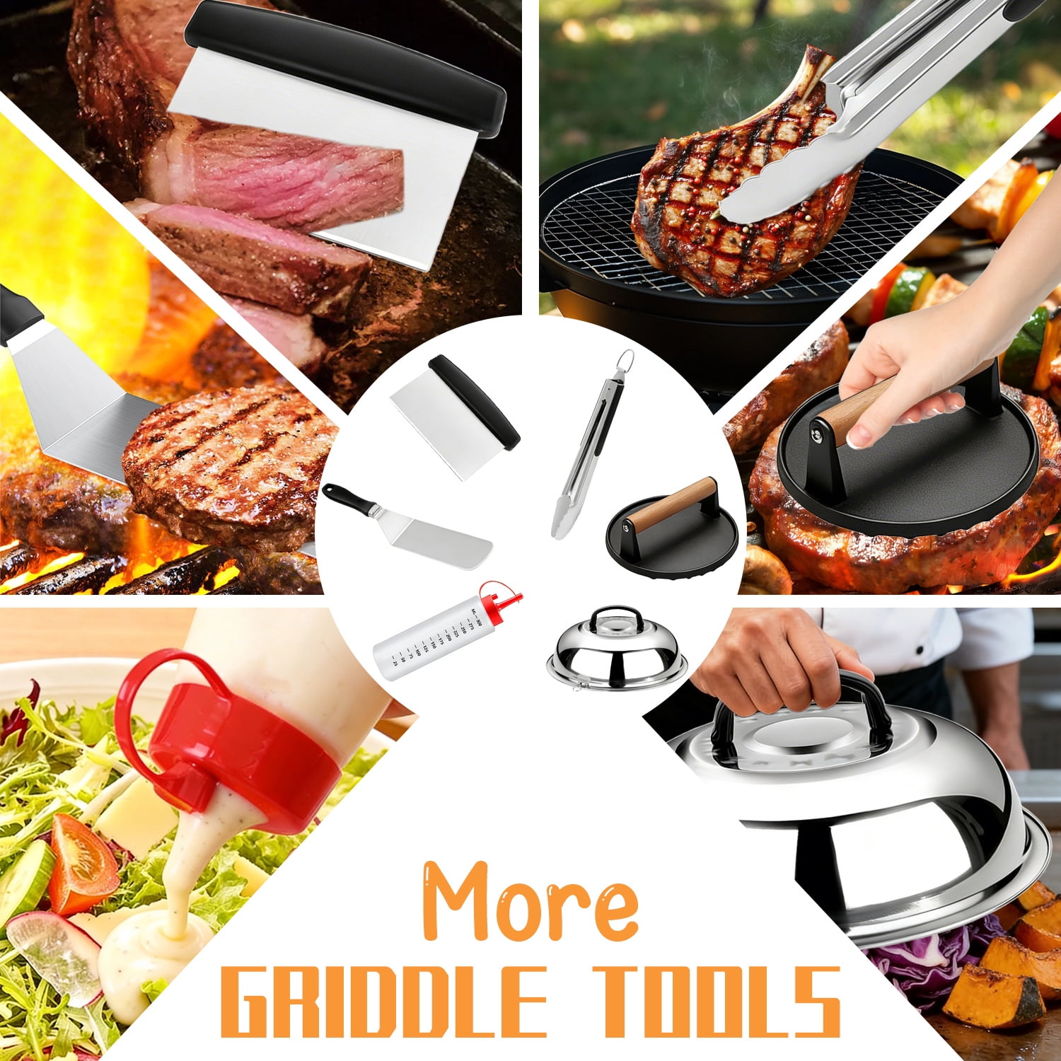 28 pcs Griddle Accessories Kit, Flat Top Grill Tools for Blackstone and Camp Chef, Enlarged Grill Spatula Set with Basting Cover, Scraper, Burger Press Patty Maker for Outdoor Barbecue