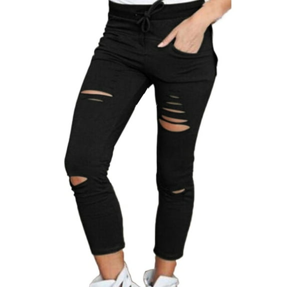 MarinaVida Women's High Waist Stretch Shred Skinny Jeans Elastic Band Casual Pants