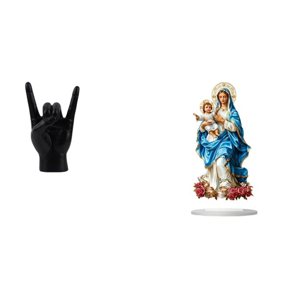 Estatua del gesto de la roca,Estatuas y figuras de dedos con gestos de música rock,Esculturas de resina con estantes modernos y creativos,Letrero de mesa,Decoración de escritorio acrílica