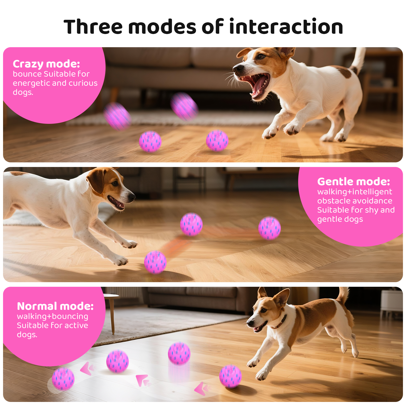 Inadays Dog Toys Interactive Dog Ball Toys For Large Dogs Automatic Ball for Dogs Chew Resistant Rechargeable E-TPU Silent Foam IPX54 Waterproof Dog Toys for Medium/Large Dogs,Pink