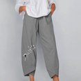 thumbnail image 2 of Linen Capri Pants for Women Palazzo Lounge Pants Lightweight Summer Cropped Harem Pants Capris Sweatpants Trousers, 2 of 4