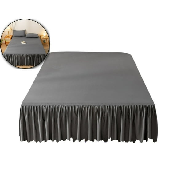 Bed Skirt 78.7"x59" - Washed Cotton Polyester Ruffled Fitted Bed Skirt with Non-Slip Elastic, Dust-Proof Mattress Protector(Dark Gray)