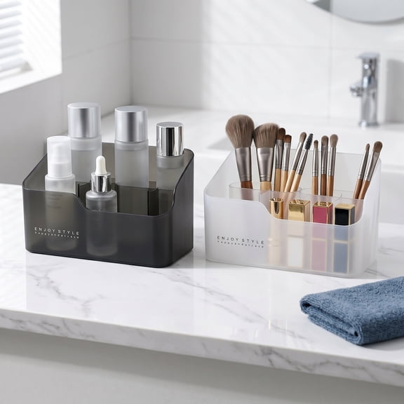 2Pcs Bathroom Organizer Countertop(Black,White), Storage Center with Sections for Bathroom Countertops, Vanity – Cosmetic Organizer 