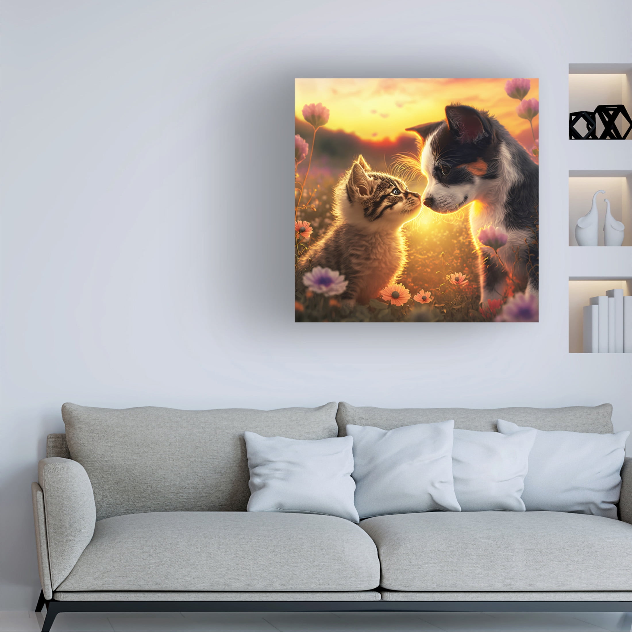Canvas Wall Art - Ray Heere 'Cats And Dogs 27' Wall Art for Living Room, Bedroom, or Office Décor by Trademark Fine Art - 18 x 18 Inches