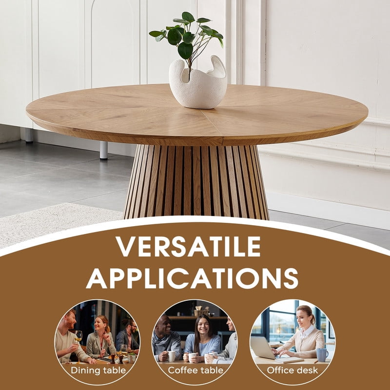 47.24'' Round Wooden Dining Table for 4, Accent Kitchen Dinner Table with Splicing Design Tabletop & Fluted Base