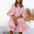thumbnail image 2 of Vestido con cintura elástica y lazo delantero para mujer - Cuello en V, manga larga, estampado floral y volantes en capas, mini, 2 of 2