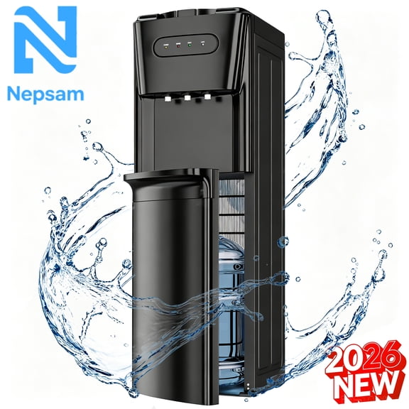 Nepsam Bottom-Loading Water Dispenser with 3-Settings, Water Cooler with Two 304 Food-Grade Stainless Steel Inner Tanks, Child Lock & Energy-Saving, Fits 5 Gal Bottles Home/Office/Gym