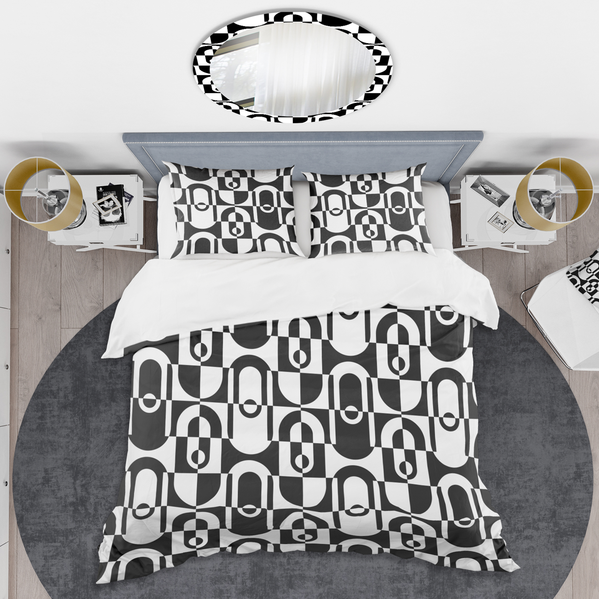 Designart 'Monochrome Geometric Pattern VIII' Mid-Century Modern Duvet Cover Set