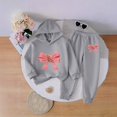 thumbnail image 2 of Vornjynx Girls 2 Piece Outfit（2-7）Hooded Sweatshirt with Bear and Butterfly Bow Print and Elastic Waist Jogger Pants Set Casual Clothing Set Gray Size 5T, 2 of 6