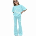 thumbnail image 4 of EnJoCho Girls 2 Piece Outfits Short Sleeve Bow Tees Flared Pants 2026 Summer Clothing Set Size 8-13 Years Trendy Youth Fashion Tee Pants Combo, 4 of 4