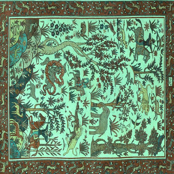 Ahgly Company Indoor Square Animal Turquoise Blue Traditional Area Rugs, 6' Square