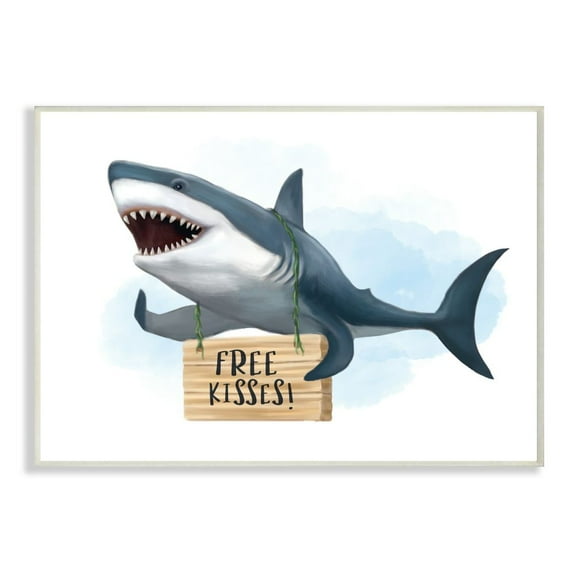 Stupell Industries Nautical Shark Free Kisses Sign Kid's Animal Humor Graphic Art Unframed Art Print Wall Art, 10x15, by Ziwei Li