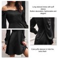 thumbnail image 4 of Vestido Con Mangas Abullonadas, Vestido Con Cuello En V Botón De Color Puro Encantador Para El Trabajo Para Ir De Compras Para Dama ANGGREK  Otros, 4 of 6