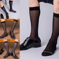 thumbnail image 4 of Mens Fashion Sheer Over the Calf Long Socks Stretchy Breathable See Through Striped Dress Suit Socks for Business Wear, 4 of 8
