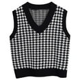 thumbnail image 2 of jinghuiyue Women Sweater Vest V Neck Knit Sleeveless Pullover Tank Oversized Houndstooth Pattern Preppy Fashion Uniform Waistcoat M, 2 of 5