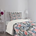 thumbnail image 3 of Ambesonne Watercolor Quilted Bedspread Set 2 Pcs, Flamingo with Zebra, Twin Size, Blue Black Coral, 3 of 5