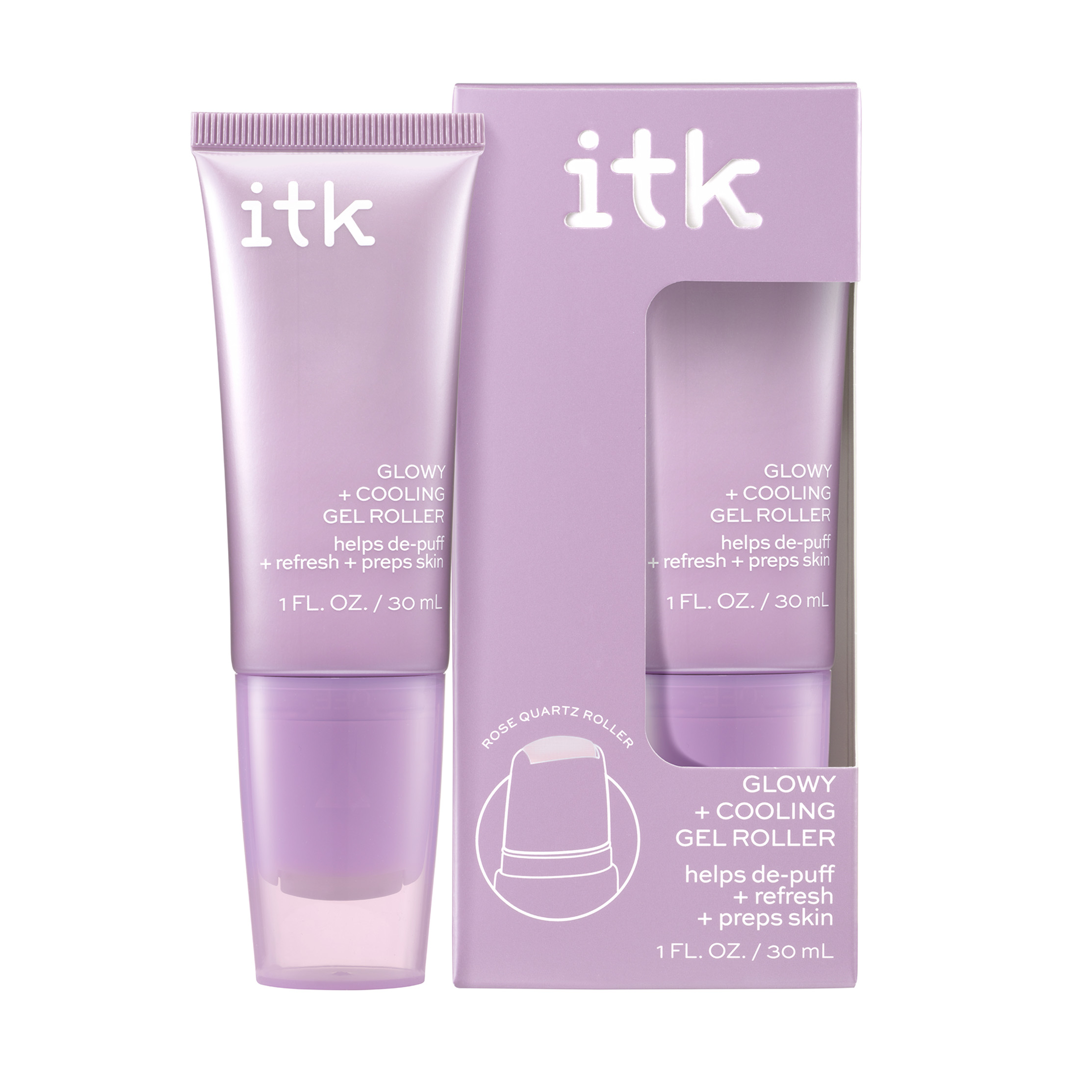 ITK Skincare Cooling Gel Serum Roller, Hydrating Skincare, Niacinamide + Caffeine, 1fl oz