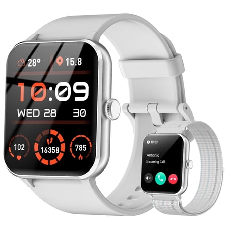 Smart Watch for Men Women 1.85 Inch Touch Screen Fitness Tracker Watch with Bluetooth Call(Answer/Make Call/AI Voice) IP68 Waterproof Sports Smart Watch for Android iPhone (Grey)