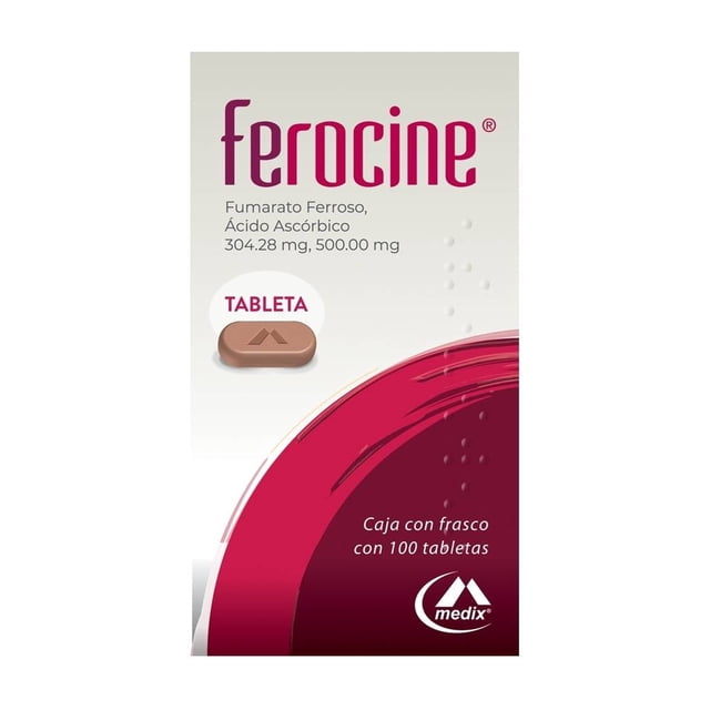 Ferocine Fumarato Ferroso 304.28 mg, Ácido Ascórbico 500 mg 100 tabletas