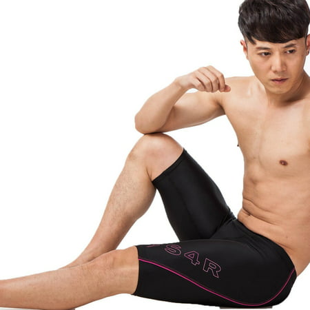 S4R Men's Lycra Jammer Swimwear Half-Length Swim Pants Black/Pink (Best Swim Trunks For Laps)
