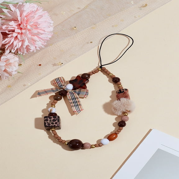 1set 1pc PVC Mobile Straps for Women Leopard Phone Decorations Charm Coconut Brown 190mm