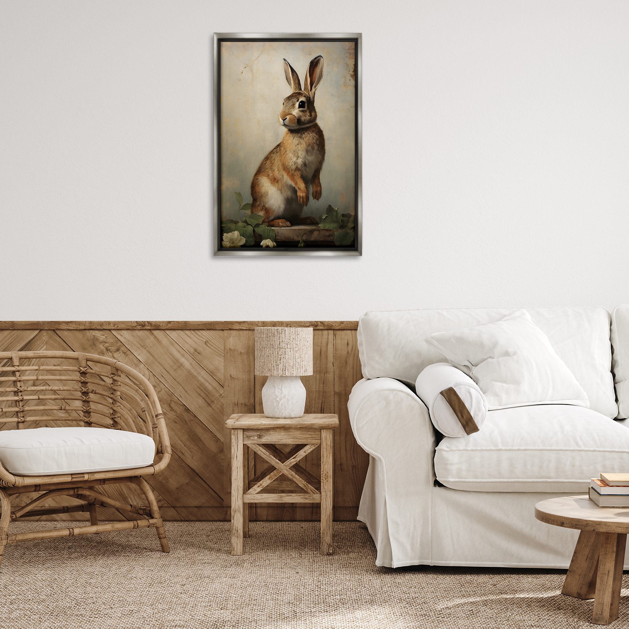 Stupell Industries Dark Rabbit Portrait Animals & Insects Painting Gray Floater Framed Canvas Art Print Wall Art, 21 x 31