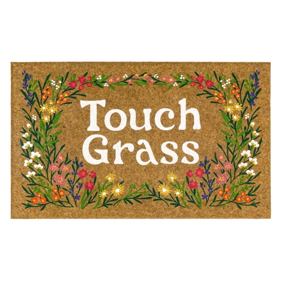 Floral Touch Grass All Weather Moisture Absorbent Low Pile Doormat, Tan, 18" x 30"