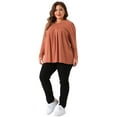 thumbnail image 3 of DARING DIVA Women's Plus Long Sleeve Pleated Crew Neck Blouse 1X Orange, 3 of 6