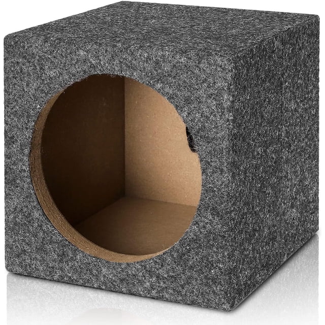 8in Ported Subwoofer Box, Single Car Speaker Enclosure with Great High-Density Fibreboard Sturdy Construction, Square Sub Box Enclosure with Sound-Absorbing Cotton & Premium Carpeted Finish