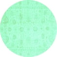 thumbnail image 1 of Ahgly Company Machine Washable Indoor Round Oriental Turquoise Blue Traditional Area Rugs, 5' Round, 1 of 4