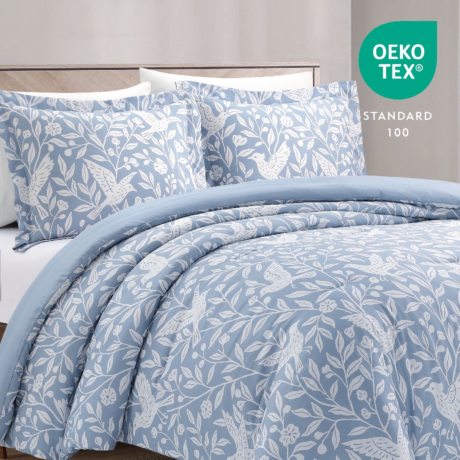 Notticasa 3-Piece Printed Comforter Sets,Blue,California King,Features a Floral and Peacebird Design, Including a Quilt Cover and Pillowcases
