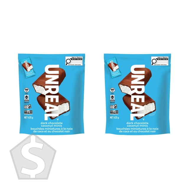 UNREAL Dark Chocolate Low Sugar Coconut Mini Bars, 435 g (Pack of 2), 58 Bars Total