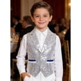thumbnail image 2 of Moggemol Boys Sequin Dance Vest Party Formal V Neck Shiny Waistcoat 2 Button Adjustable Back Strap Silver 12, 2 of 5