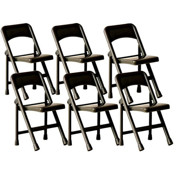 Set of 6 Plastic Black Toy Folding Chairs for WWE & AEW Wrestling Action Figures (4 Inches Long)