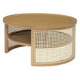 thumbnail image 6 of 2-Tiered Rattan Coffee Table, Natural Wood Center Table with Storage Shelf and Curve Edge Design, Round Tea Table for Small Space, Living Room, Bedroom, 6 of 7