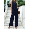 thumbnail image 5 of Women'S 2 Piece Outfits Vest Crew Neck Sleeveless Casual Sets Wide Leg Pants Suits Dark Blue XXL, 5 of 8