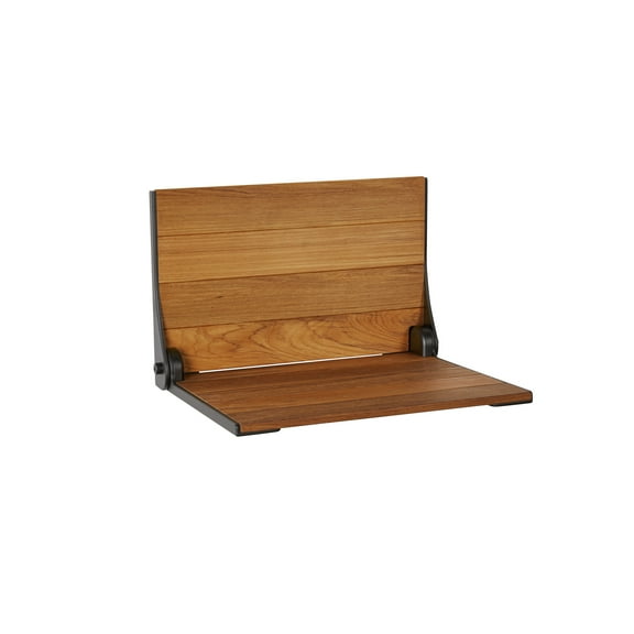 Silhouette Natural Teak Wood Wall Mount Folding Shower Seat Bench with Matte Black Frame