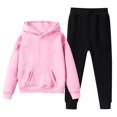 thumbnail image 2 of JIAYUE Girls 2-Piece Outfits Baggy Raglan Long Sleeve Solid Color Hoodies With Pocket Sweatpants Sets For Back To School,11-12 Years, 2 of 3