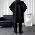 thumbnail image 5 of QHFBli Slim Fit Mens Trench Coat Men's Smooth Shoulder Woolen Anorak With Lapel And Detachable Hood Long Windbreaker Winter Jacket Loose Black XXXL, 5 of 8